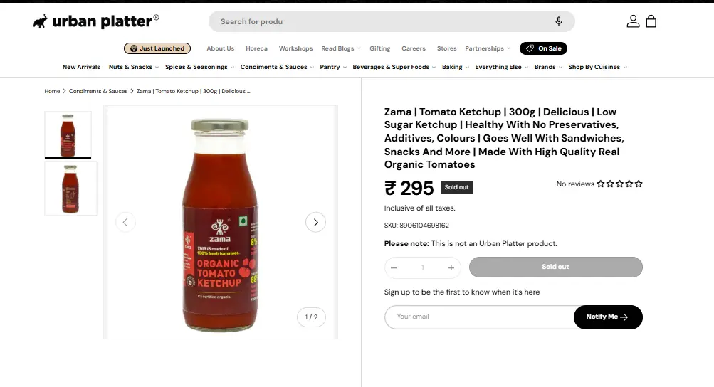 Urban Platter Organic Tomato Ketchup