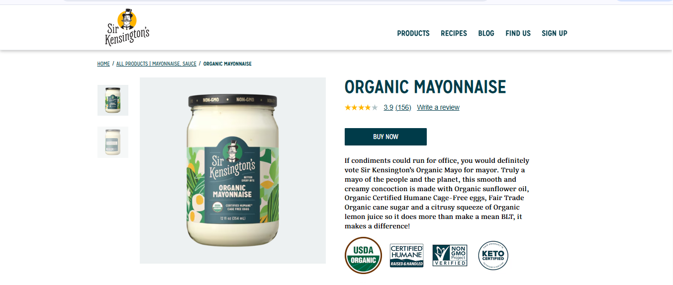 Sir Kensington Organic Mayonnaise