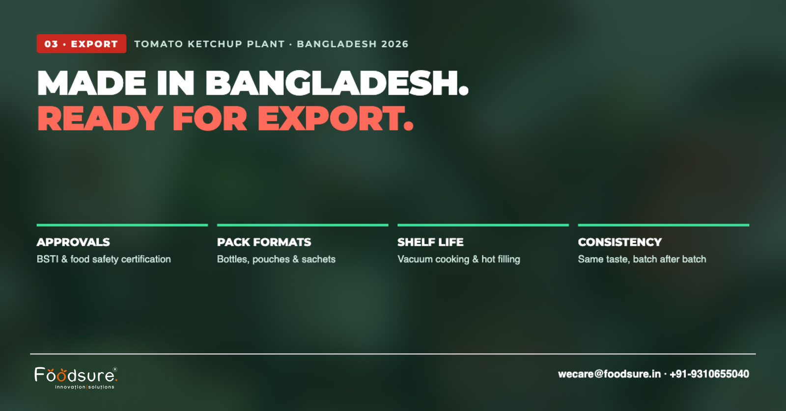 Made in Bangladesh ready for export tomato ketchup plant – approvals pack formats shelf life consistency