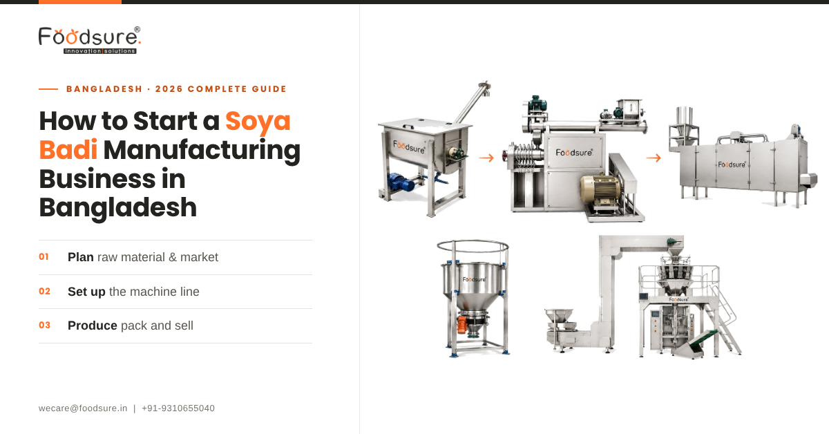 Foodsure soya badi manufacturing machine for producing soya chunks and starting a business in Bangladesh.