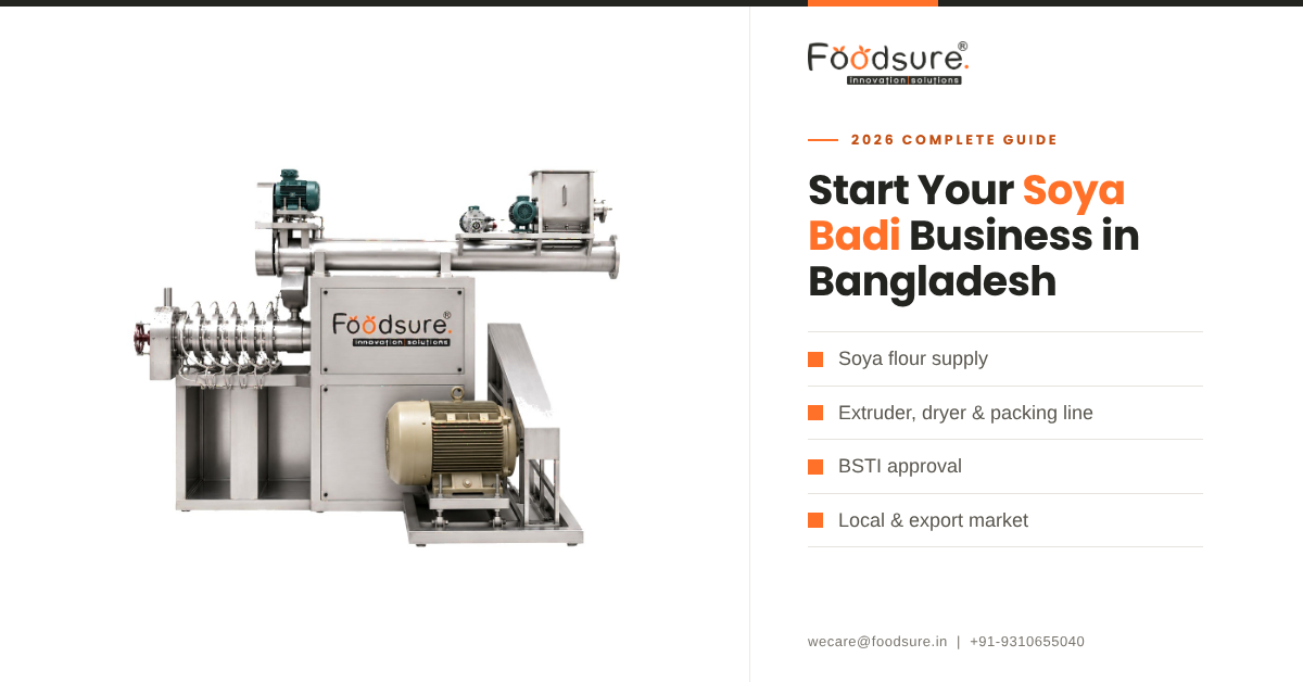 Foodsure soya badi manufacturing machine for producing soya chunks and starting a business in Bangladesh.