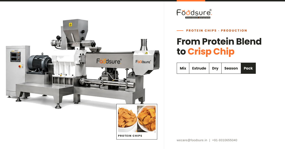 Foodsure protein chips extruder line – from protein blend mix to crisp chip production machine