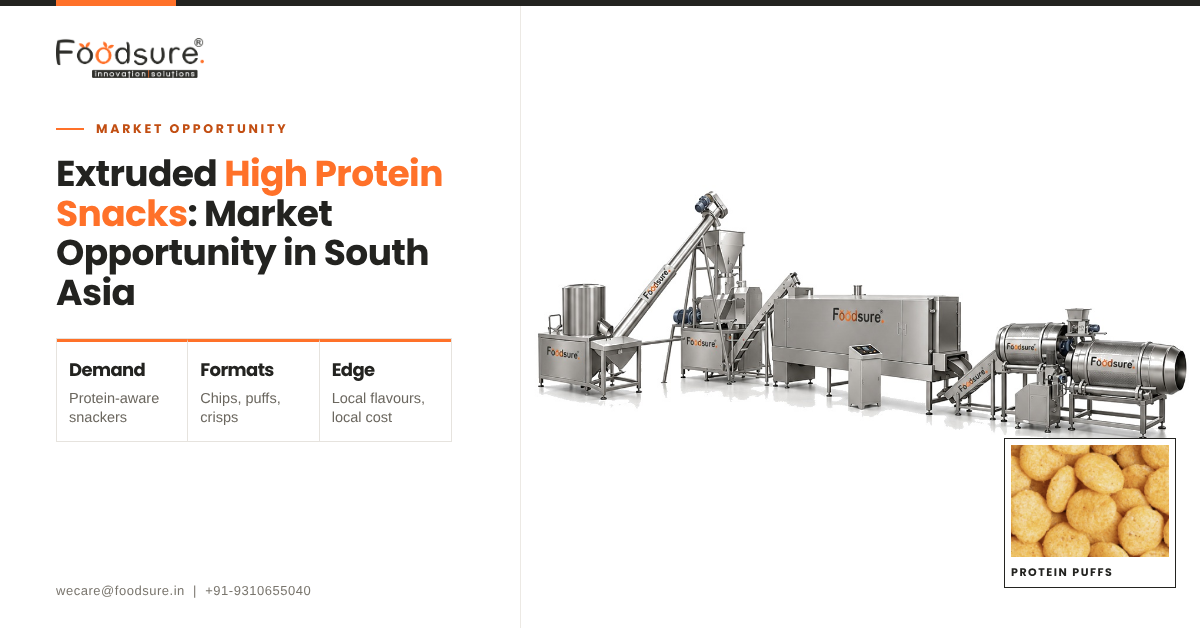 Foodsure extruded high protein snacks line for South Asia market – chips puffs crisps production machinery